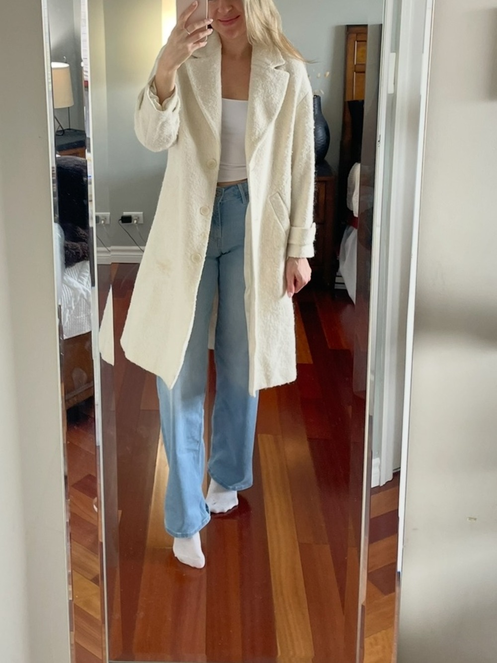 Zara Cream Long Pea Coat Winter Size L